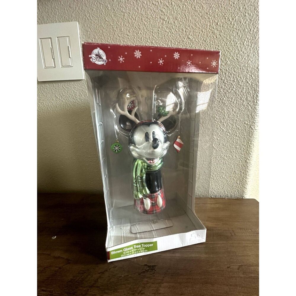 NWT Disney Parks Nordic Christmas Holiday Glass Mickey Mouse Tree Topper